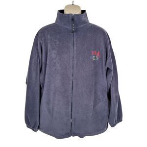 Vintage USA Olympics Jacket Mens Size XL Fleece Blue Full Zip Pockets